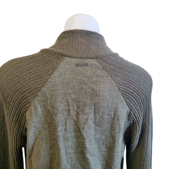 Prana Olive Green Open Front Diamond Cardigan Sweater Med Hemp/Organic Cotton - Picture 6 of 14